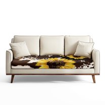 Renewold Sunflower Brown Cow Print Sofa Cushion Cover Stretch Couch Cushion Protector Cover Sofa Slipcover Protector Anti-Slip Sofa Couch Cover with Elastic Bottom, L