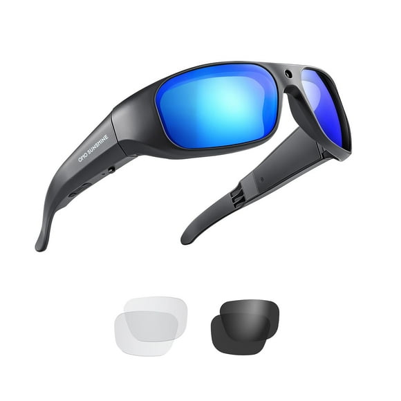 OhO Lunettes de Caméra, Résolution 4k Pro 24M Lunettes Intelligentes H.265 avec Mémoire Intégrée de 128GB, Lunettes de Soleil UV400 pour Sport Extérieur