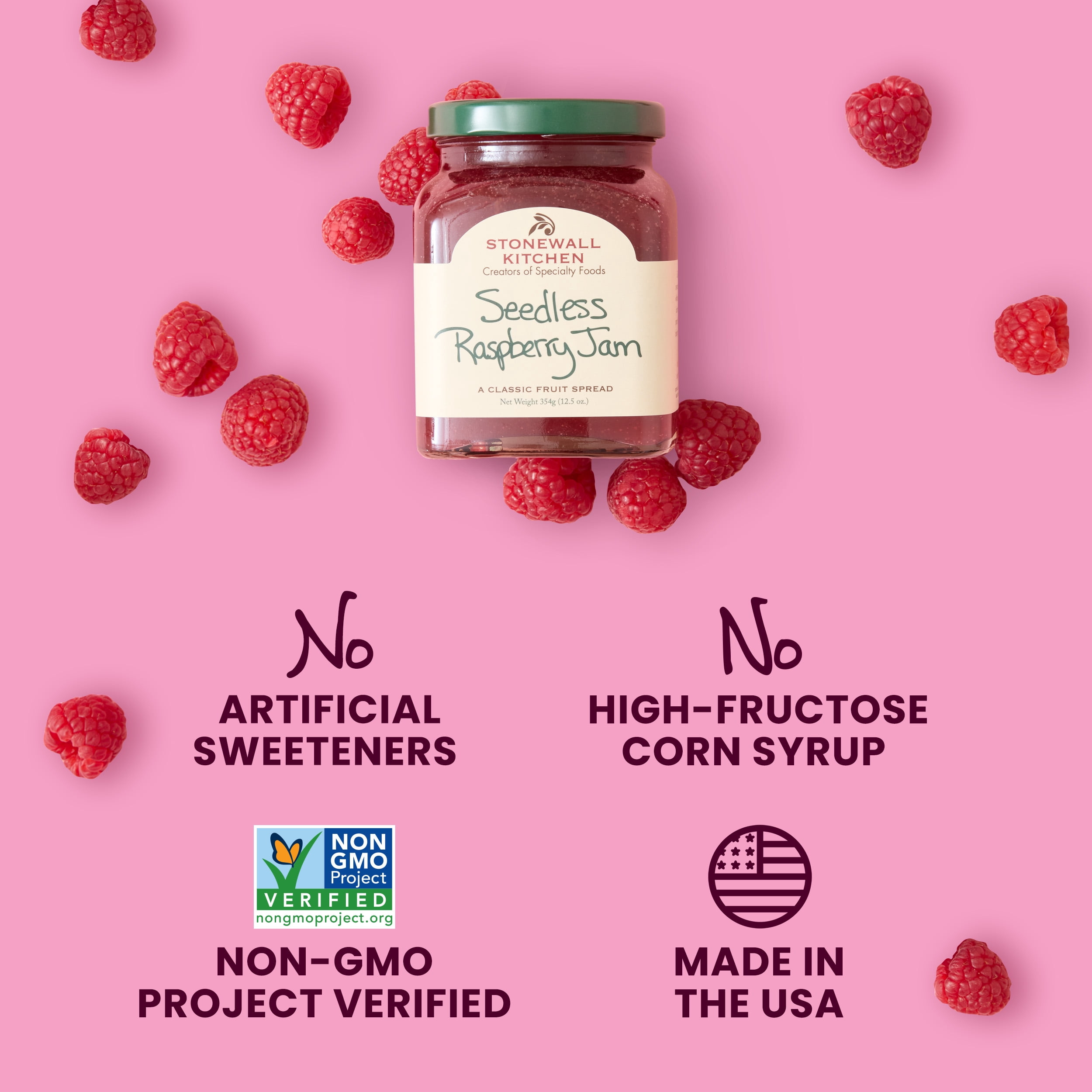 (12 pack) Stonewall Kitchen, non GMO, Seedless Raspberry Jam, 12.5 oz. Jar