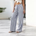 thumbnail image 2 of Womens Palazzo Pants 2026 Summer Linen Striped Wide Leg Trousers Elastic Waist Flowy Lounge Pant Pockets, S, 2 of 6