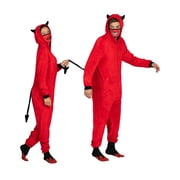 Holiday Matching Couples Costume Pajama Onesie With Socks and Mask, Ghost, Devil, and Skeleton, Red Devil (Men), Size: XL