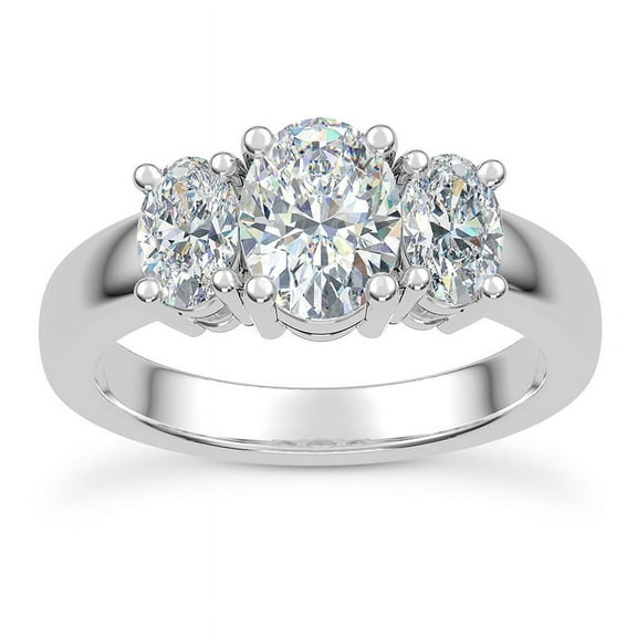 Bow Jewel 2.1 Ct Oval Cut Lab Created Diamond Three Stone Engagement Ring - 14K White Gold Plated Ring for Women - Elegant Anniversary Jewelry - Sparkling Ring