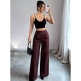 thumbnail image 4 of Wide Leg Work Pants for Woman Stretchy Office Slack Pants Pull on Business Trousers with Pockets Wine Red XL, 4 of 8