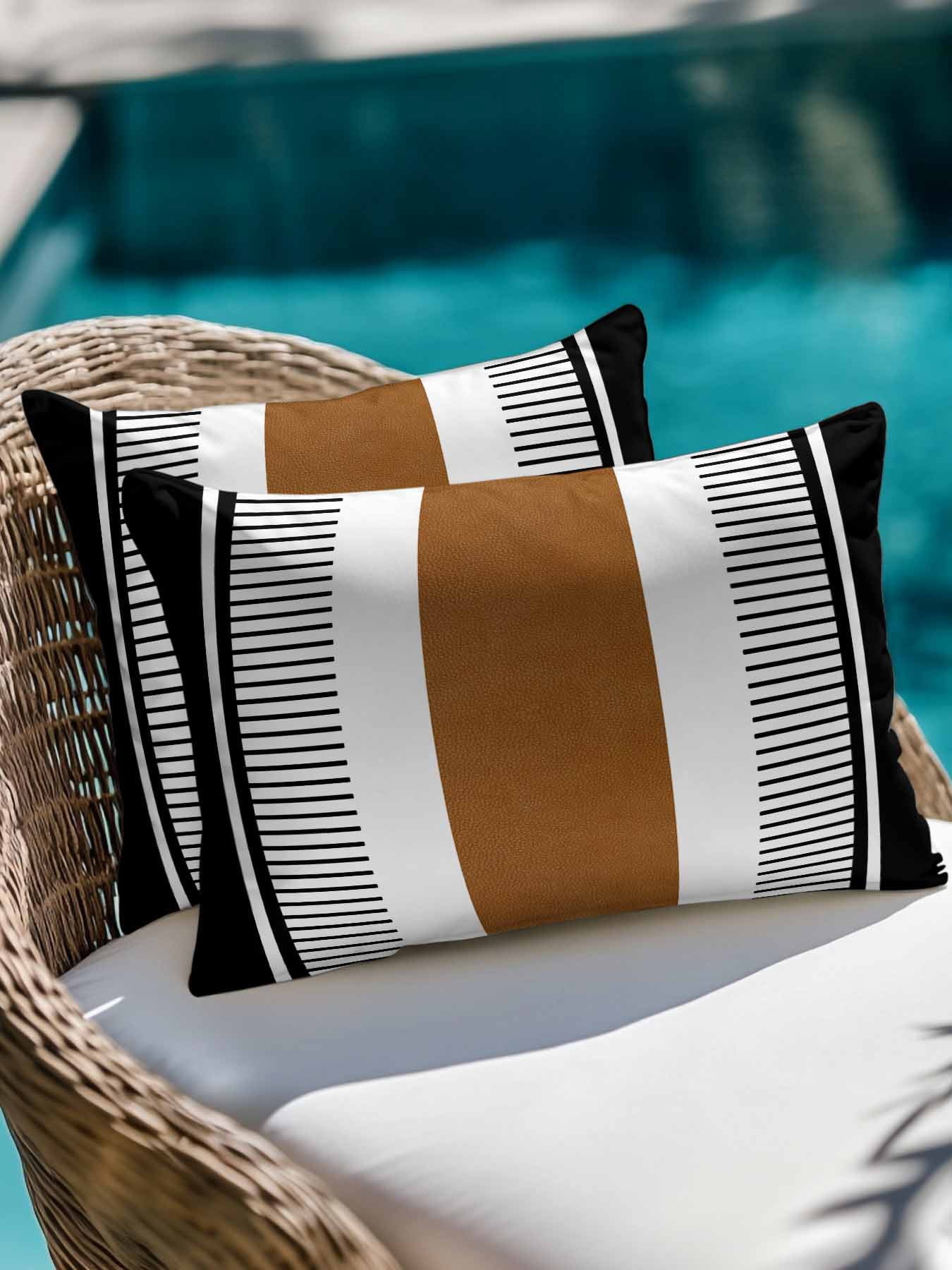 Waterproof Outdoor Throw Pillows with Inserts 12"x20", Modern Brown Black Soft Decorative Pillowcases for Couch Bedroom, Boho Contemporary Geometric Striped Pillow Covers for Sofa Living Room