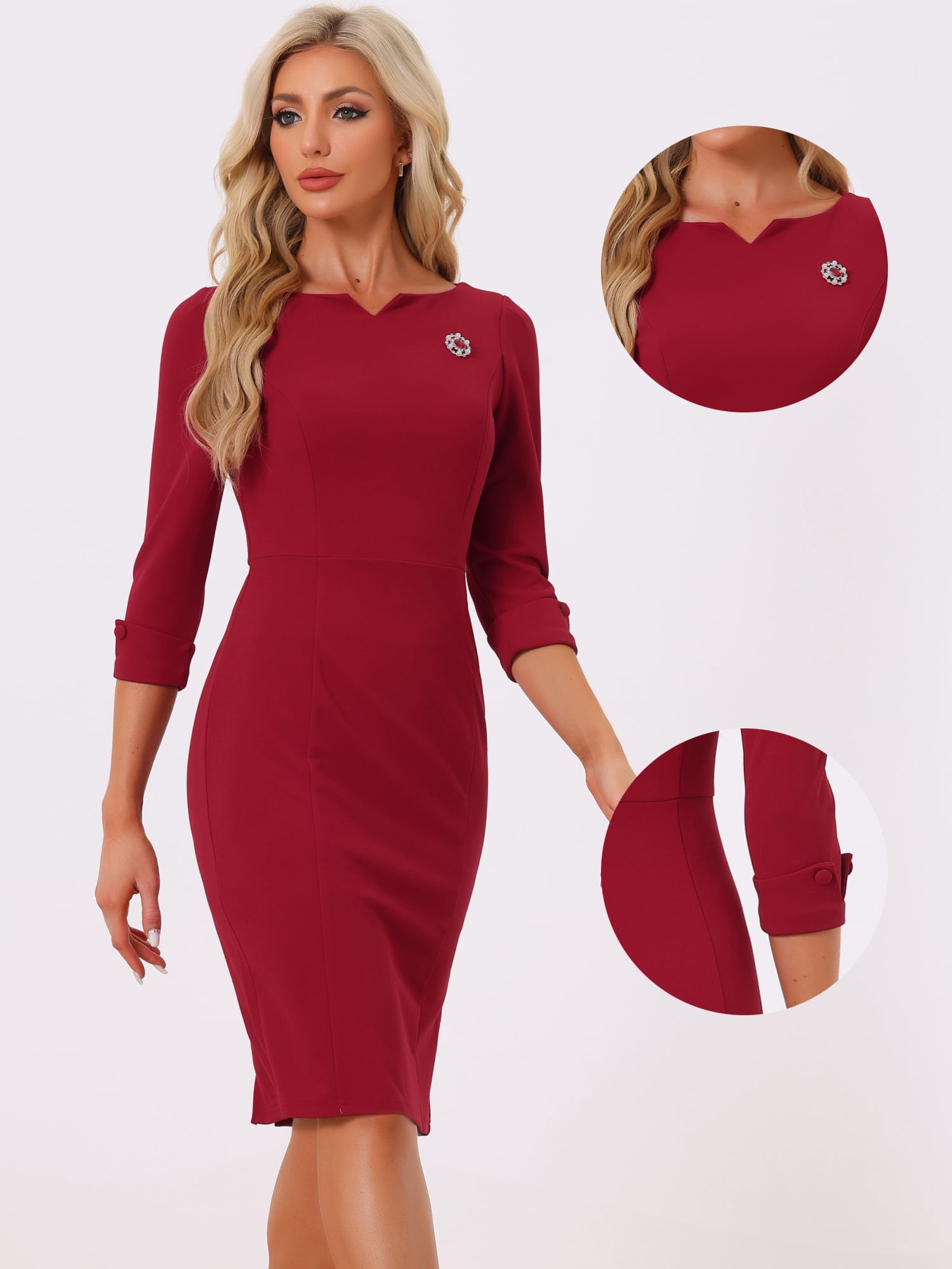 DARING DIVA Sweetheart Neck Slim Fit Work Midi Dress XS Burgundy