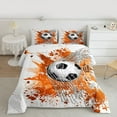 thumbnail image 2 of Homewish Soccer Football Print 3-Piece Full Size Comforter Sets For Teens,Orange Watercolor Splash Bedding Comforter Set,Sport Ball Game Lightweight Bedding Sets,Luxury Bedroom Decor,Reversible, 2 of 8