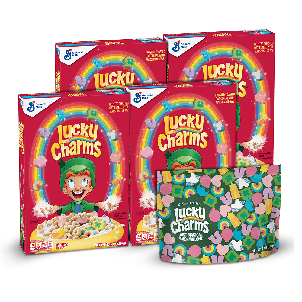 General Mills Limited Edition, 4 Boxes of Lucky Charms (4 x 10.5 oz) and Just Magic Marshmallows
