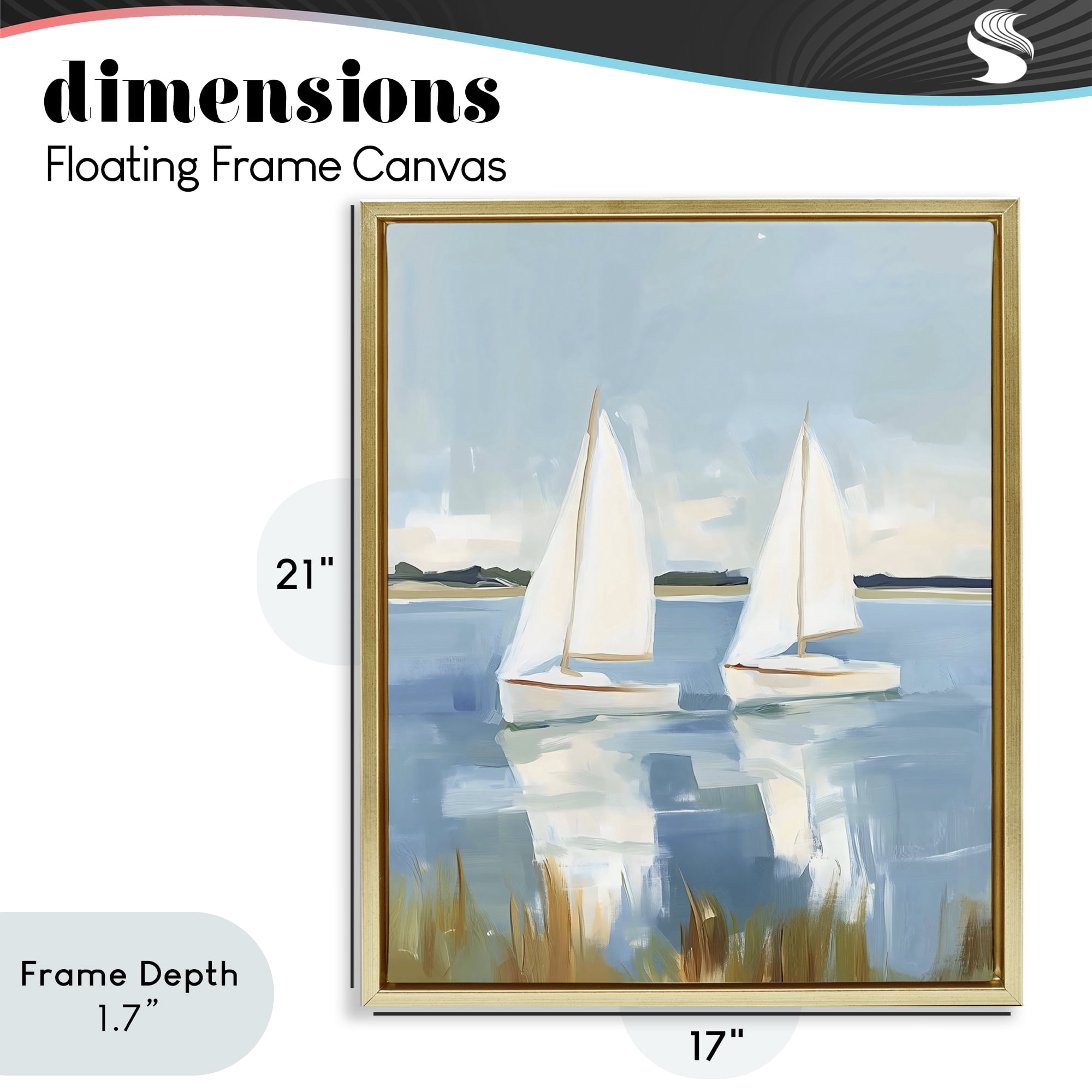 Stupell Industries Twin Sailboats By Shore Gold Framed Floater Canvas Wall Art, design by The Prints Vibe