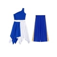 thumbnail image 6 of Miutii Girls Lyrical Praise Dance Dress One Shoulder Color Block Metallic Tunic and Worship Wide Leg Pants Set Blue 14, 6 of 7
