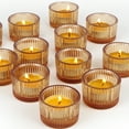 thumbnail image 2 of HofferRuffer Glass Tealight Candle Holders Set of 12, Cute Votive Candle Holder for Table Centerpieces, Party, Wedding and Home Decor (2.2'' x 1.4'', Amber), 2 of 7