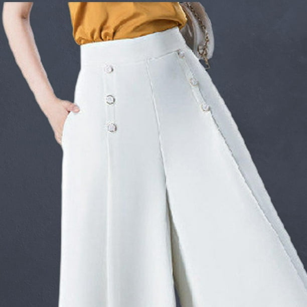 Pantalon Blanco Acampanado Mujer Pantalones De Pierna Ancha