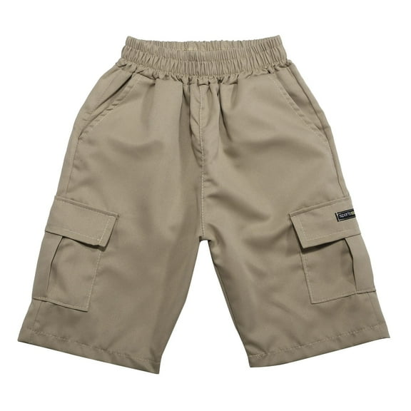 Huowey Boys Kids Cargo Shorts Solid Colro Elastic Waist Fashionable Multi Pockets Casual Loose Stretch Wide Leg Short Trousers Cargo Bottoms Athletic Beach Elegant Clothes,Brown,14-15 Years