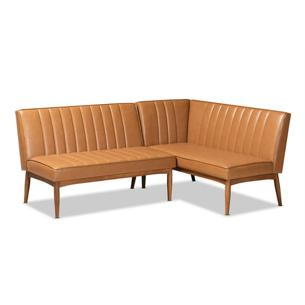 Dining Nook Banquette Set, Brown Leather Banquette Bench