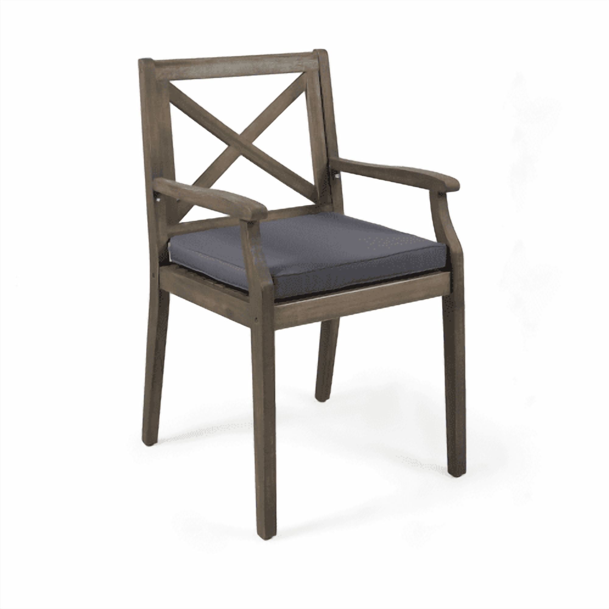 Cushioned Dining Chairs Set of 2, Perla Outdoor Chairs with 2 Cushions for Backyard Poolside, Grey