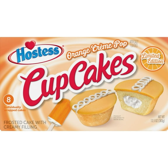 HOSTESS Limited Edition Orange Crème Pop Artificially Flavored CupCakes, Creamy Filling, 8 Count, 13.5 oz
