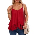 thumbnail image 2 of WNVMWI Flowy Tank Tops for Women Ruffle Layered Spaghetti Strap Camisole Ladies Sleeveless Mesh Dress Blouse Red S, 2 of 3
