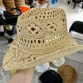 thumbnail image 5 of rygai Straw Hat Ventilated Hollow Round Collapsible Western Cowboy Beach Hat Photo Props Warm White, 5 of 5