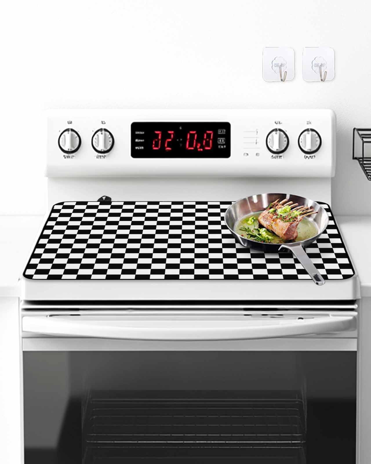 Stove Top Covers for Electric Stove, Black White Plaid Glass Stovetop Cover Protector, Modern Buffalo Check Gingham Art Induction Cooktop Protector Oven Mat for Kitchen Countertop 24"x21"