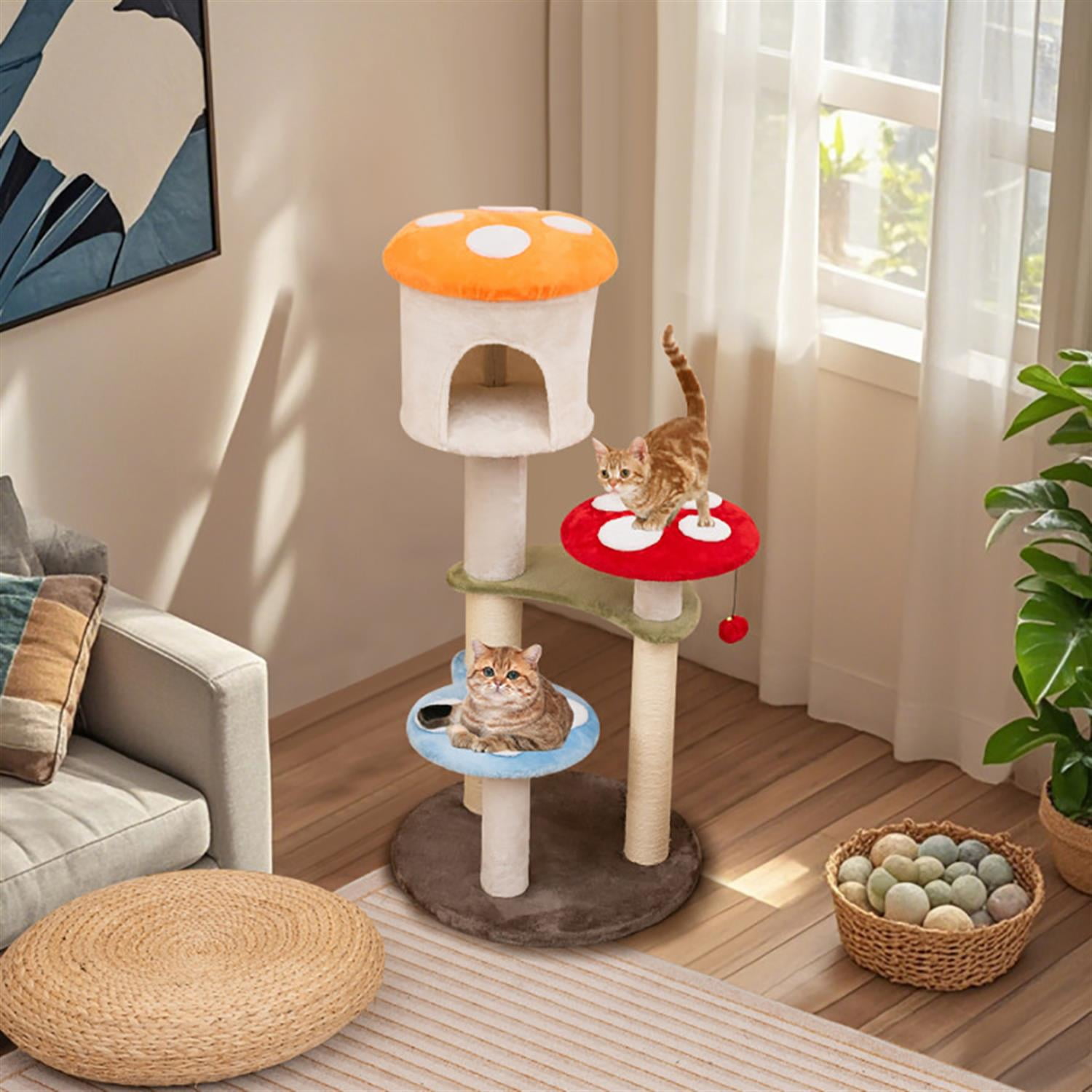 Kadyn 48" Cat Tree Tower with Cute Condo for Indoor Cats, Cat Tree House with Scratching Posts and Dangling Ball, Multicolor