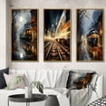 thumbnail image 1 of Designart "Train Misty Morning Painting II" Modern Framed Wall Art Set Of 3 - Yellow Train Frame Gallery Wall Set For Home Decor, 1 of 6