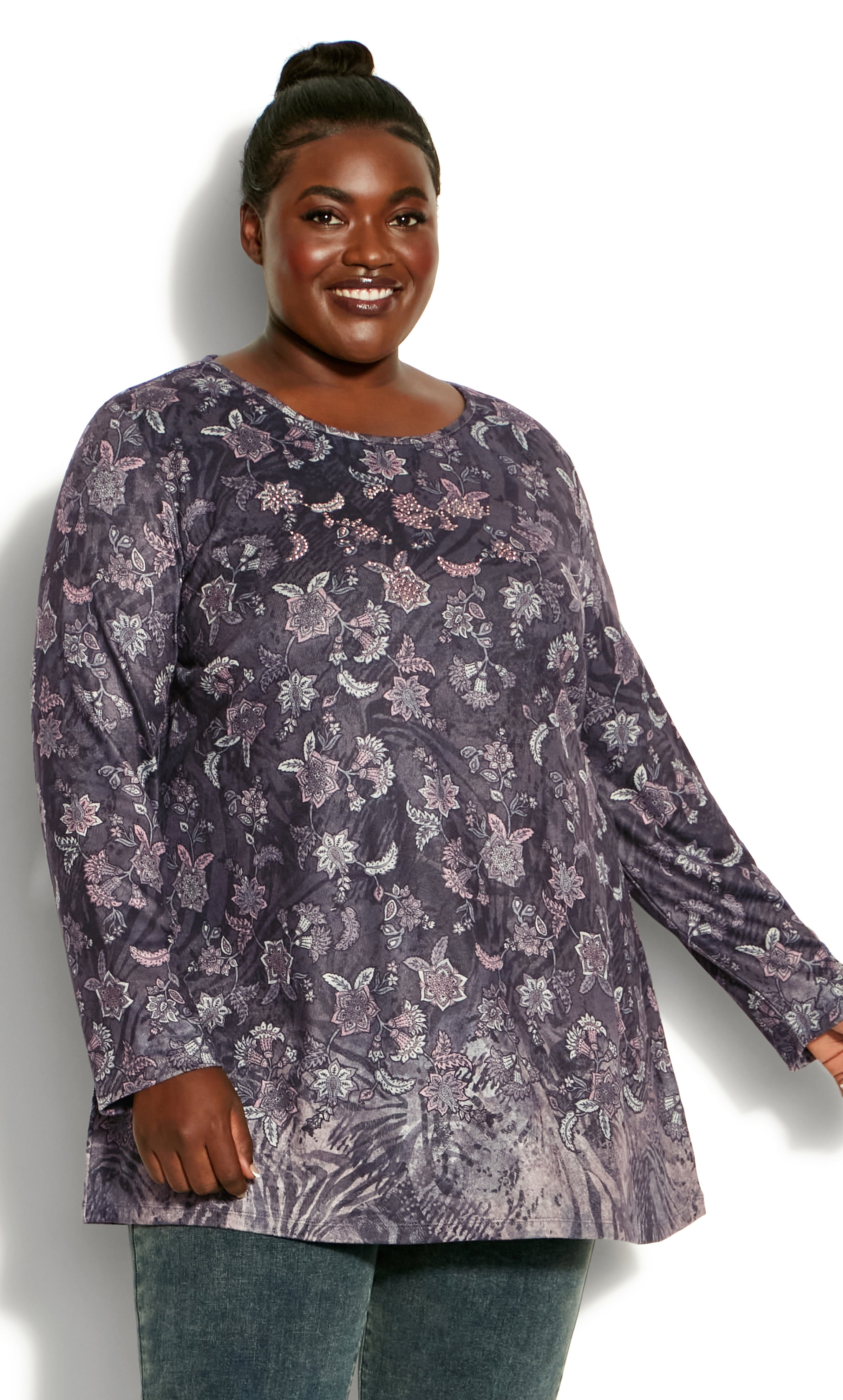 Avenue Women's Plus Size Evie 3/4 Sleeves Relaxed Fit Top - Walmart.com
