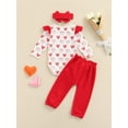 thumbnail image 4 of Kiapeise Baby Girl Valentine 's Day Outfits Love Heart Ruffles Romper Pants Headband 3Pcs, 4 of 8