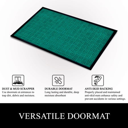 A1HC Indoor Outdoor Mat, Front and Back Entrance Welcome Mats, Front Door Patio Mats 16X24 Inches, Non-Slip Easy Clean Entrance Washable Doormats, Green