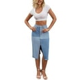 thumbnail image 2 of INSPIRE CHIC Women's Jean Skirt Color Block Patchwork Raw Hem Split Midi Denim Skirts S Light Blue, 2 of 6