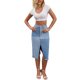 thumbnail image 2 of Falda de mezclilla midi con bloques de color, parches y dobladillo deshilachado para mujer INSPIRE CHIC 2XL azul claro, 2 of 6