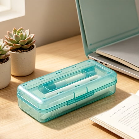 Darzheoy Clear Pencil Storage Box Plastic Transparent Multi Functional Case Sketch Art Supplies Organizer Large Capacity Pencil Box Drawing Tool Storage Container for Home Office Desk