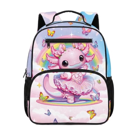 Jeiento Axolotl 13.5 Inch Lightweight Toddler Backpack for Daycare, Rainbow Preschool Kids Bag for Boys & Girls, Bookbag with Side Mesh Pockets