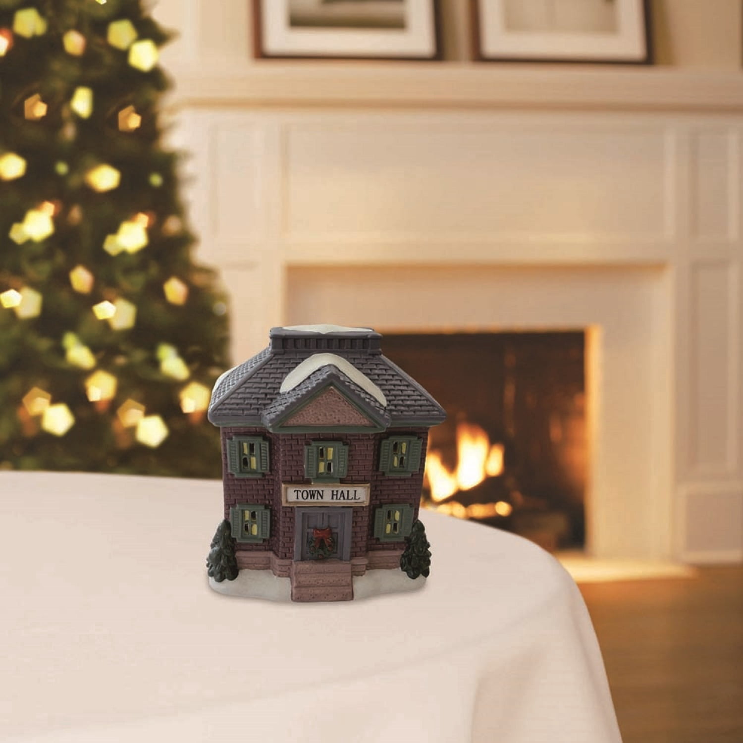 Porcelain Town Hall Mini Christmas Village Building, Multicolor, 4", by Holiday Time
