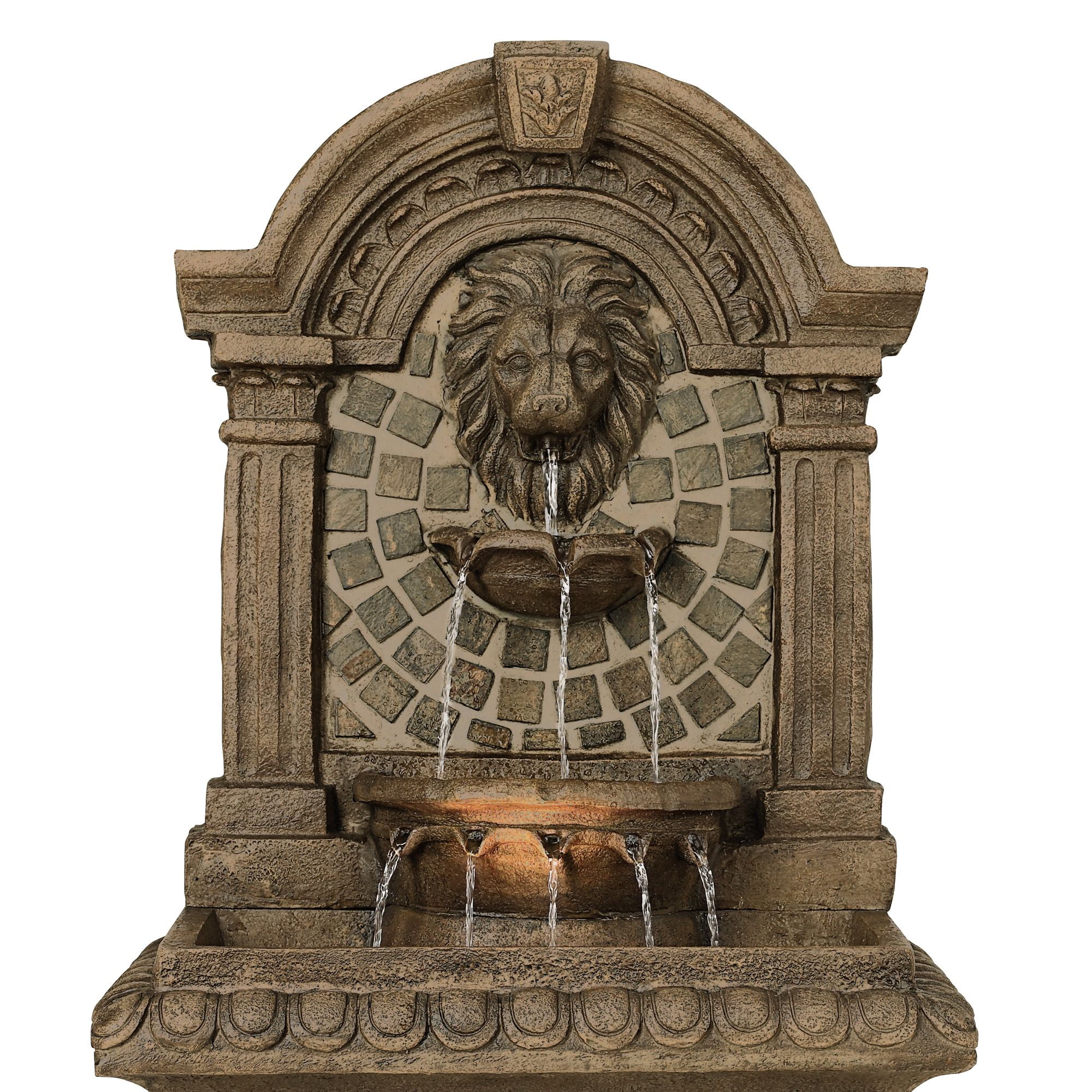 Royal Lions Head 51" High Large Italian Outdoor Decor Faux Stone Floor Fountain with Light Outside Garden Patio