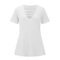 thumbnail image 3 of Womens Tops Womens Summer Fashion Short Sleeve V Neck Ribbed Shirt Top Summer Solid Color Casual T Shirt Mesh Panel Long Sleeve Undershirt for Women Ringer Tee Womens Athletic Tee Stripe Shirt White S, 3 of 4