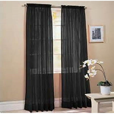 Gorgeous Home 2pc Black Solid Soft Voile Sheer Window Gorgeous Home 2pc Black Solid Soft Voile Sheer Window