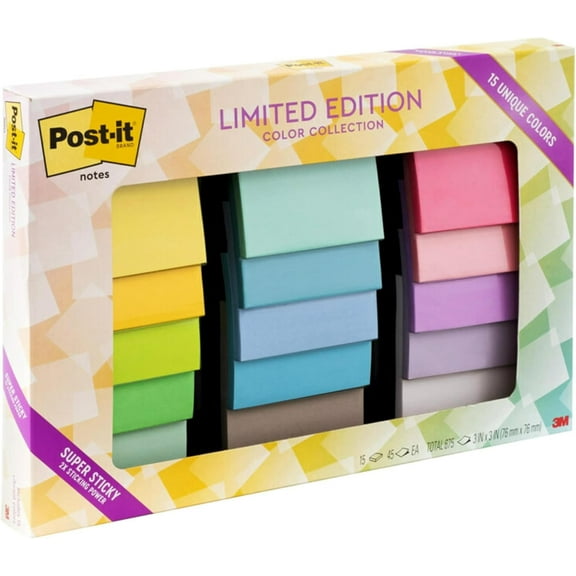 Super Sticky Notes, Limited Edition Color Collection, 3x3 in, 15 Pads/Pack, 45 Sheets/Pad
