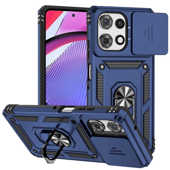 Kryonix for Motorola Moto G Play 2025 6.7” case,Military Grade Drop Impact,360 Metal Rotating Ring Kickstand Holder,Camera Lens Slide Protection Case,Armor Shockproof Case,TPU Bumper,Blue