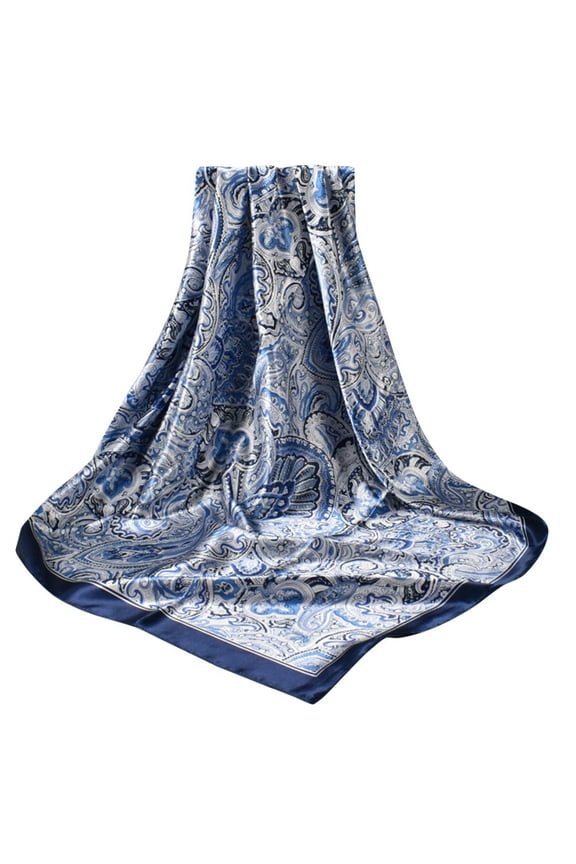 Womens Lightweight Satin Square Scarf Floral Design Fashion Accessory for Spring Summer Season Navy