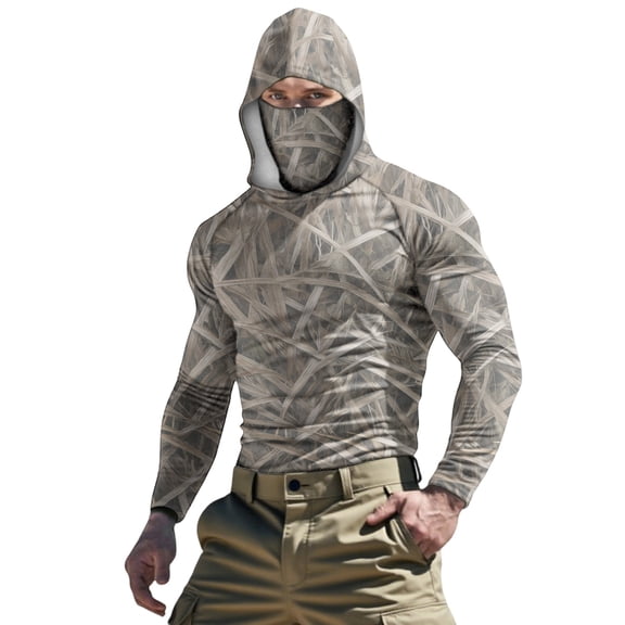 Dagegui Sun Shirts for Men Camouflage UV Protection Hoodie with Built-in Face Cover UPF 50 Long Sleeve Hooded Tops Breathable Summer Fishing Tees 001 Camouflage S