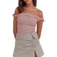 thumbnail image 1 of Gupgi Off Shoulder Top for Women Solid Color Twist Strap Tank Tops Slim Fit Ruched Crop Top, 1 of 9