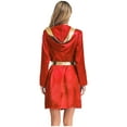 thumbnail image 5 of Sxiwei Women Halloween Hooded Boxing Robe Long Sleeve Open Front Metallic Trim Satin Cloak Belt Burgundy 14, 5 of 6