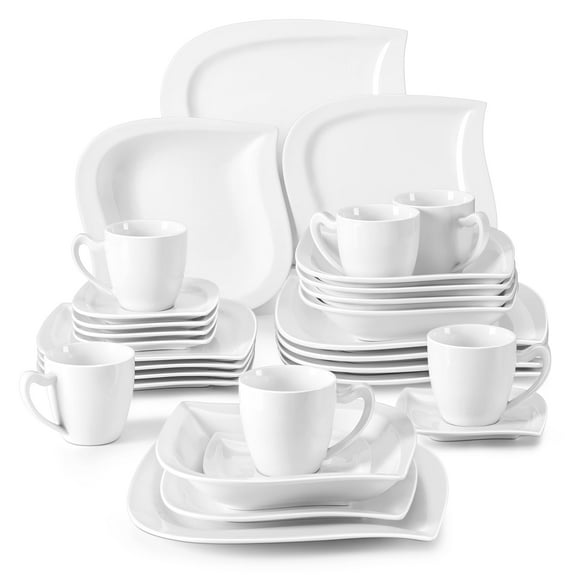 MALACASA, Series Elvira, 30-Piece Porcelain Dinnerware Set, Ivory White Dinner Set, Service for 6