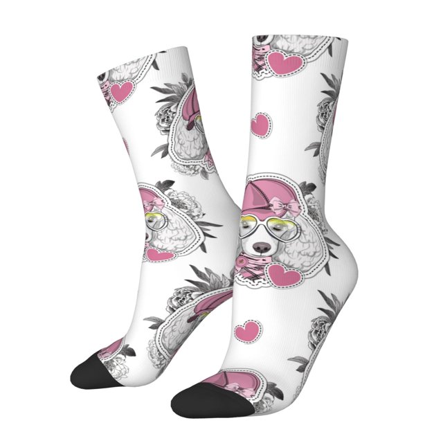 Fotbe Cartoon Poodle Dog Calcetas Largas con Estampado para Hombre y Mujer – Calcetas de Compresión Transpirables y Elásticas, Viajar y Uso Diario Talla 5-11
