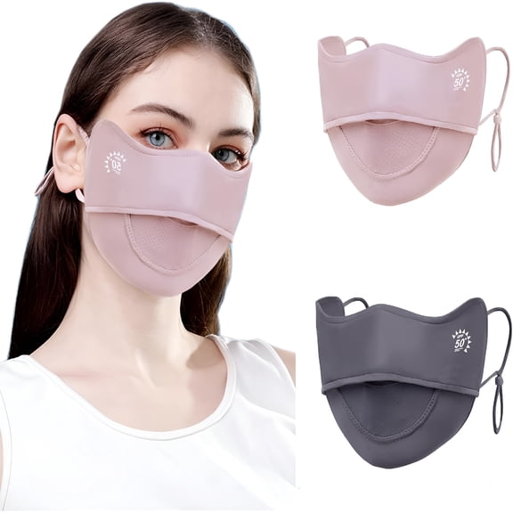 BESTSKY 2Pcs UV Face Mask, Sun Masks for Women, Cooling Breathable Face Cover for Outdoors, Washable Reusable