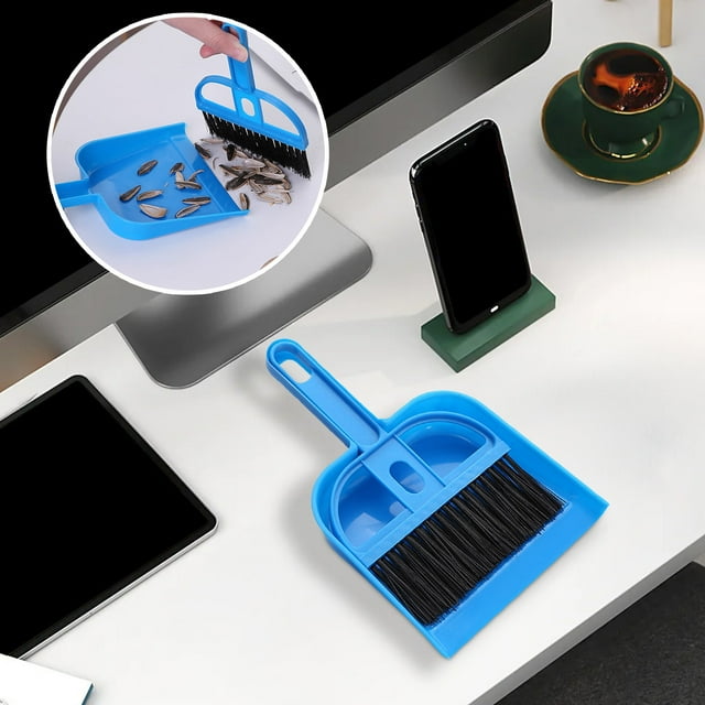 Desktop Cleaning Brush, Staron 2026 Mini Dustpan Set for Keyboard Sofa Car, Compact Plastic Besom with Dustpan Easy Storage Quick Clean, Blue
