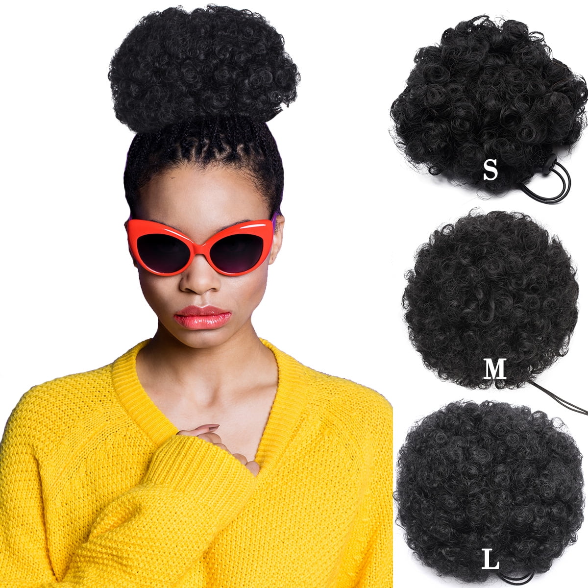 SEGO Short Afro Curly Puff Ponytail Synthetic Hair Extensions Fluffy  Synthetic Drawstring Hair Bun Messy Updo Hairpiece for Women 