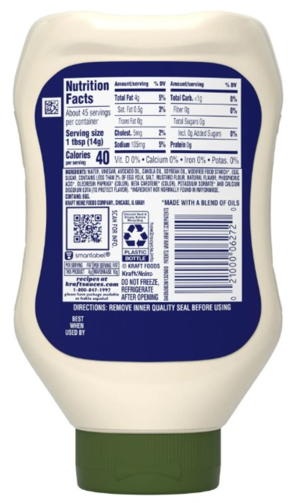 (2 Pack) Kraft Avocado Oil Mayonnaise 22 fl oz Squeeze Bottle (Pack of 2)