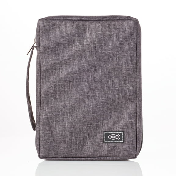 Gray Poly-canvas Bible Cover with Ichthus Fish Badge