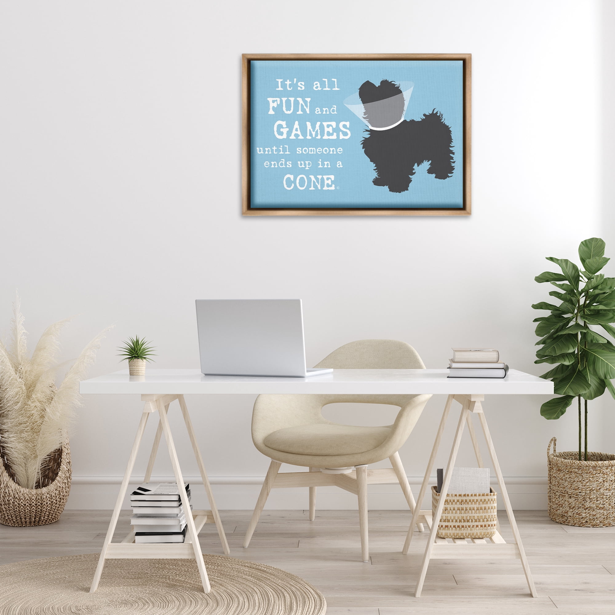 Stupell Industries Funny Fun & Games Dog Animals Painting Brown Floater Framed Canvas Art Print Wall Art, 31 x 21