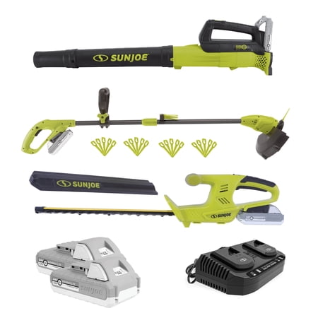 Sun Joe 24V Cordless Garden Combo Kit W/ Leaf Blower, Grass Trimmer, & Hedge Trimmer, 2 x 2.0-Ah Batteries + Charger